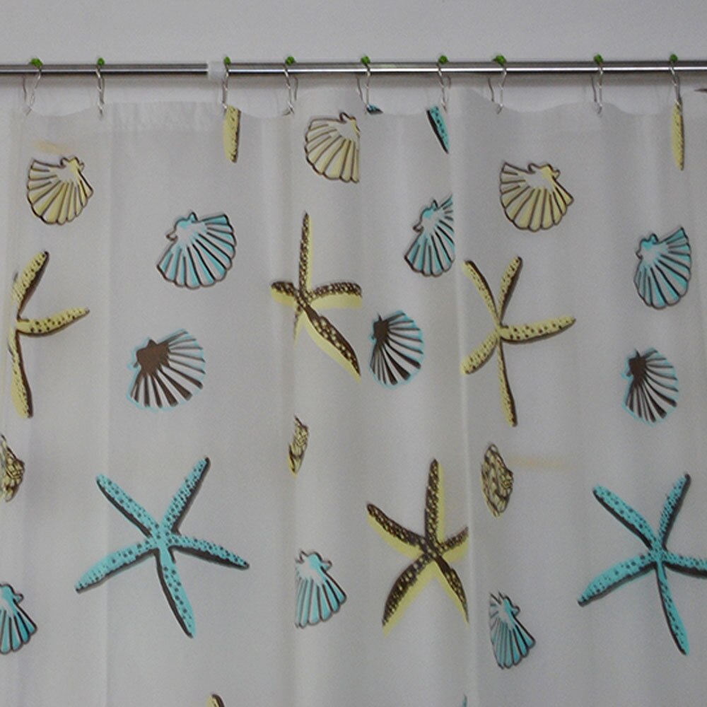 Shell Sea Star Bathroom Waterproof Shower Curtain 12 Hooks / 71