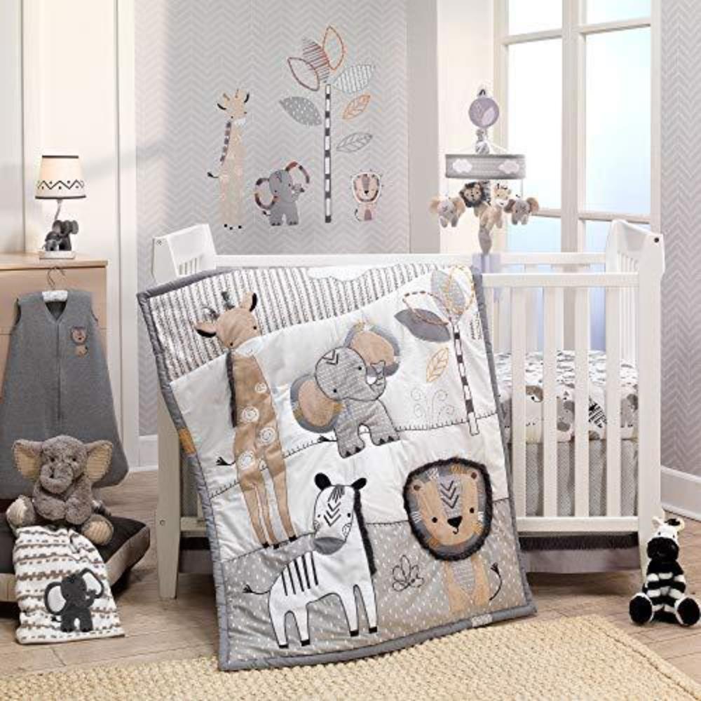 Cpdd Jungle Safari Gray Tan White Nursery 6 Piece Baby Crib Bedding Set Cpdd