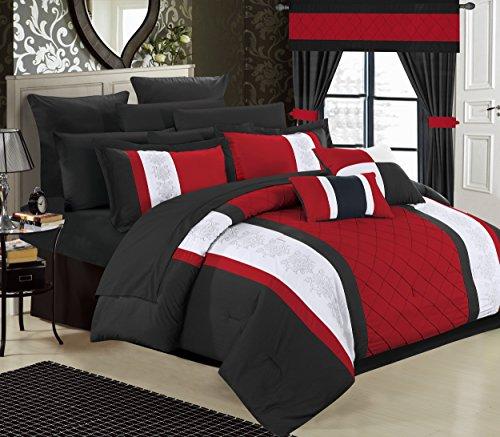 Master Pintuck Embroidery Color Block, Sheets, Window Panel Collection Bed in a Bag Comforter Set Queen Size